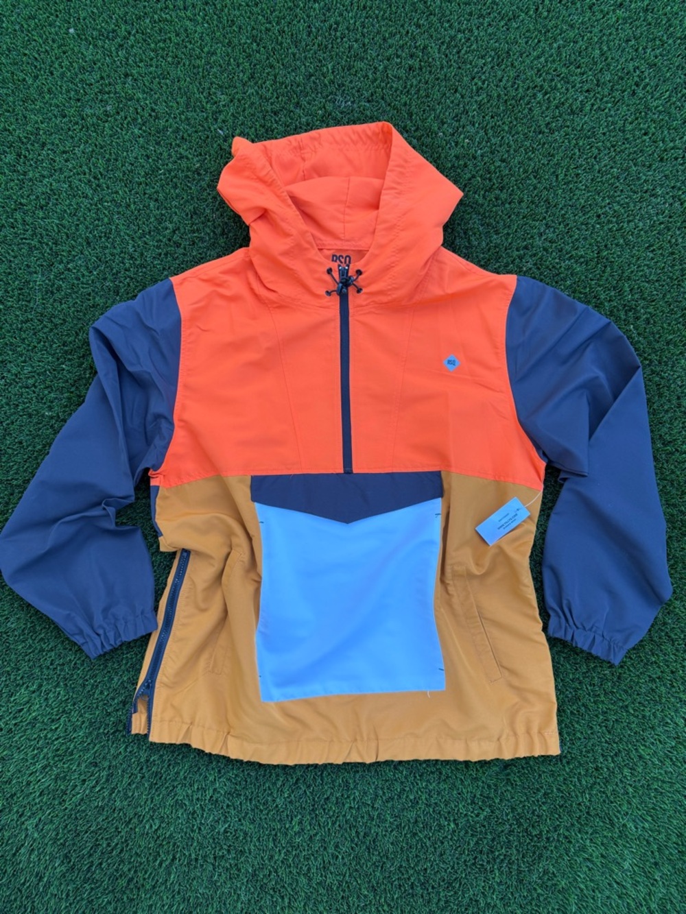 RSQ - Men’s Colorblock Hooded Anorak Jacket — Orange, Navy & Camel